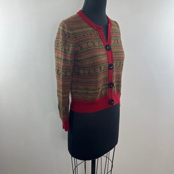 Easel Anthropologie Cardigan Sweater Fair Isle Knit Crew Neck Front Button S/ M? - Picture 4 of 7